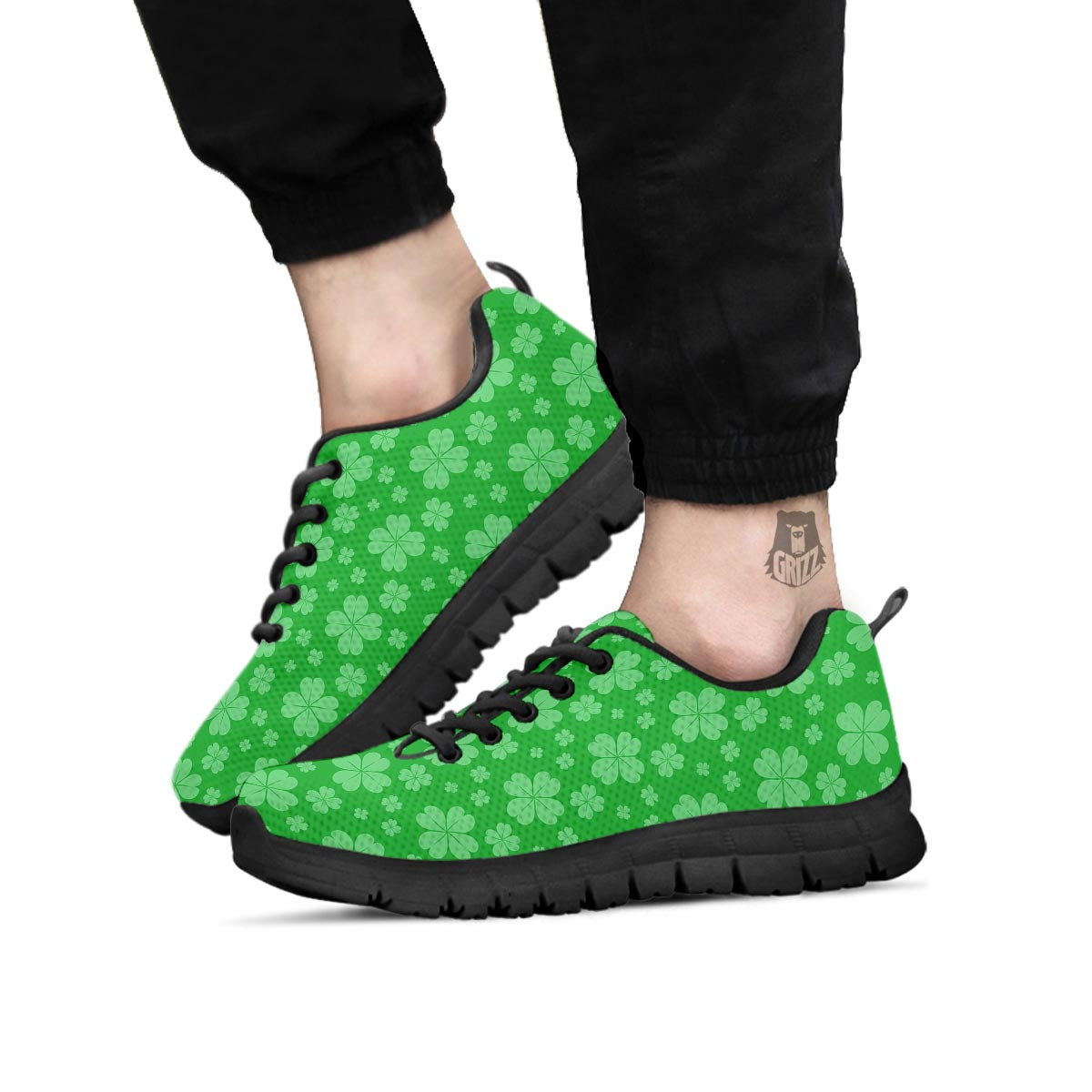 St. Patrick's Day Shamrock Leaf Print Pattern Black Sneaker-grizzshop