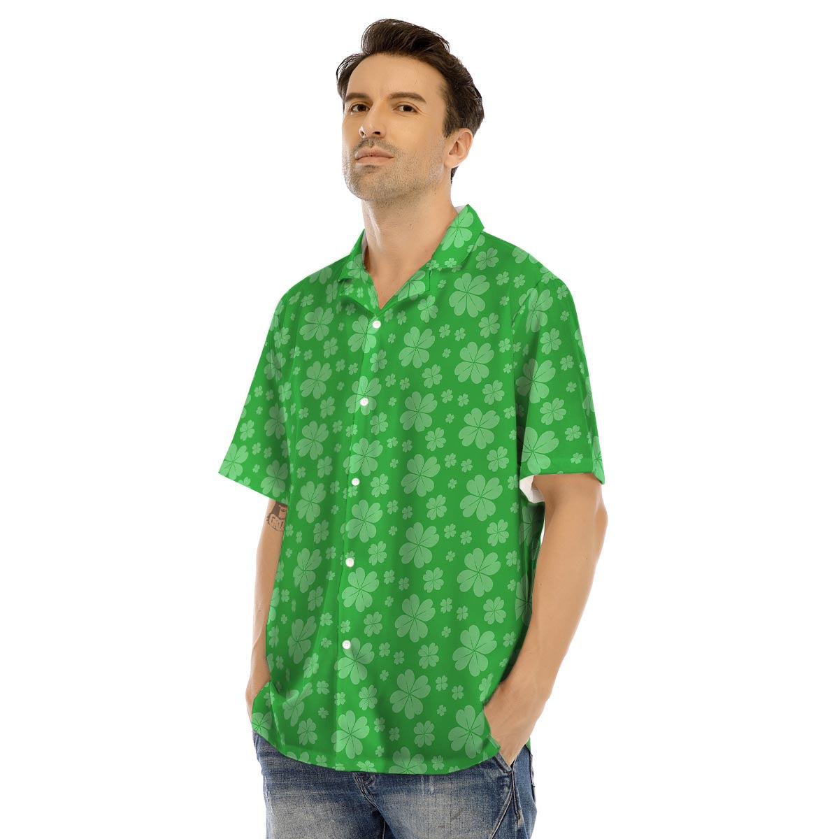 St. Patrick's Day Shamrock Leaf Print Pattern Men's Hawaiian Shirt-grizzshop