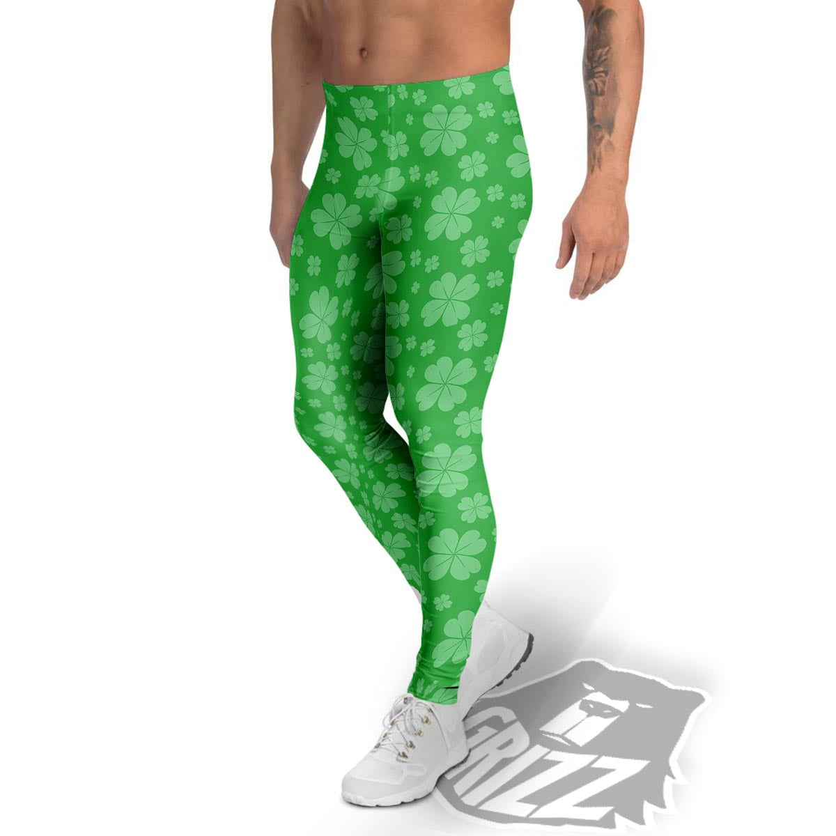 St. Patrick's Day Shamrock Leaf Print Pattern Men's Leggings-grizzshop