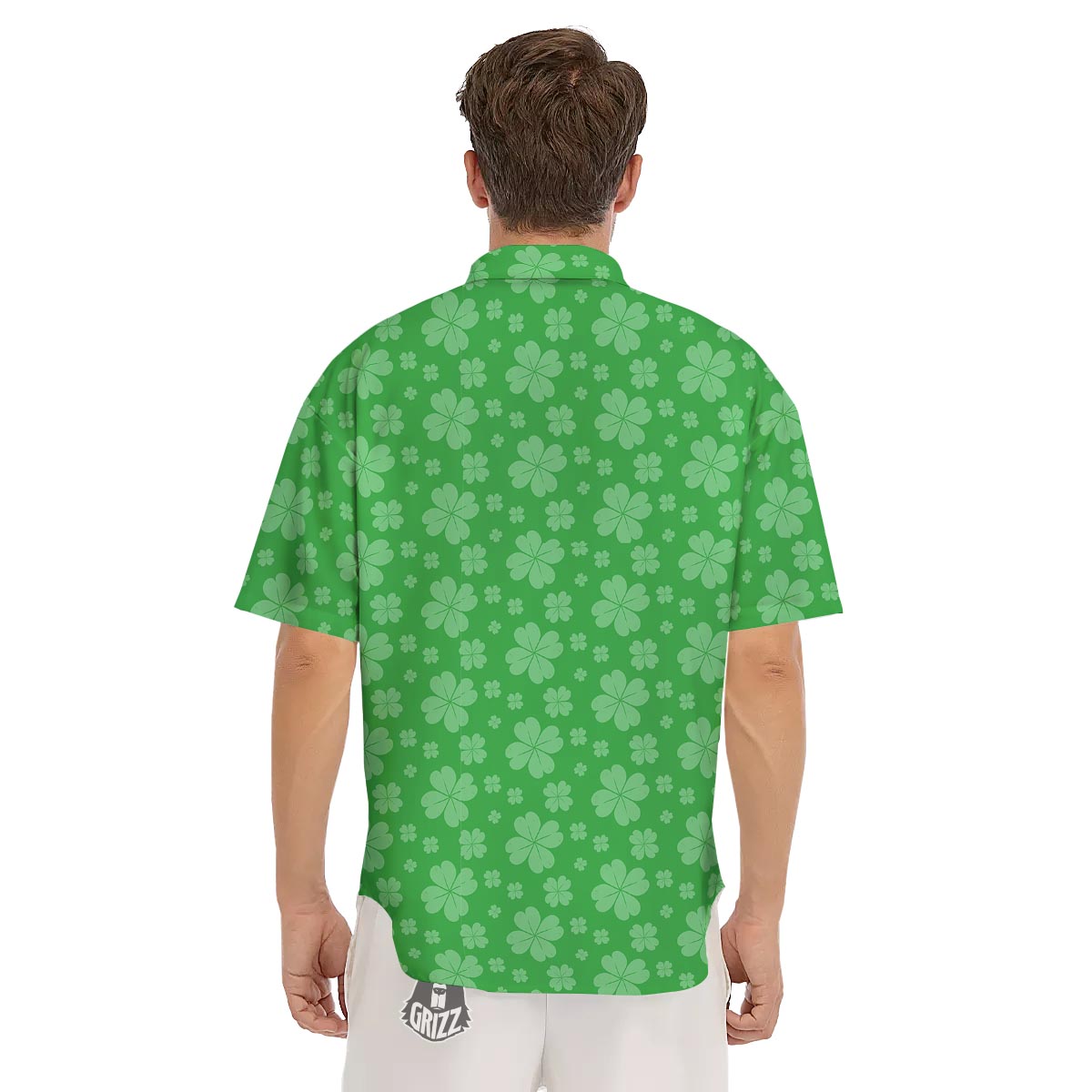 St. Patrick's Day Shamrock Leaf Print Pattern Men's Short Sleeve Shirts-grizzshop