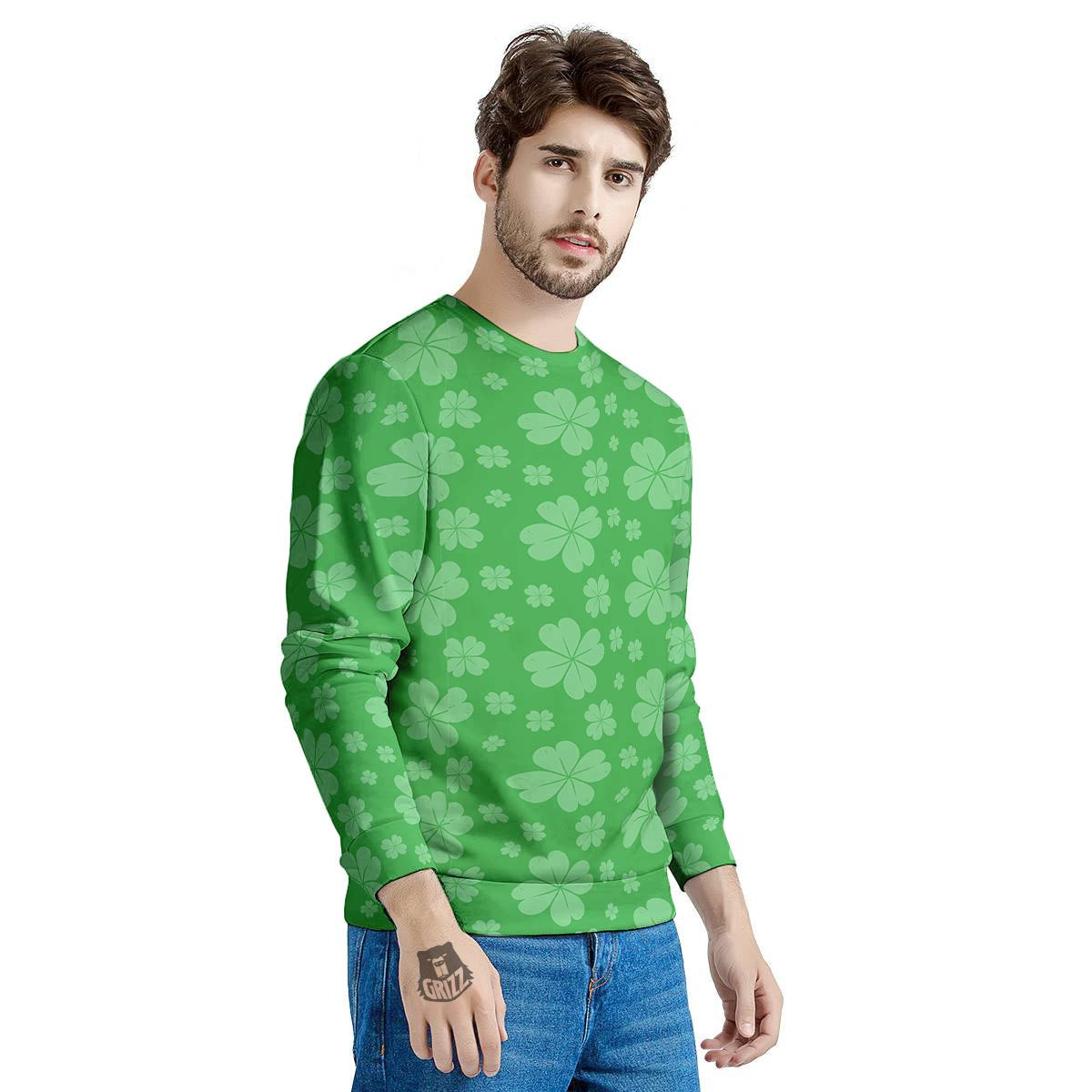 St. Patrick's Day Shamrock Leaf Print Pattern Men's Sweatshirt-grizzshop