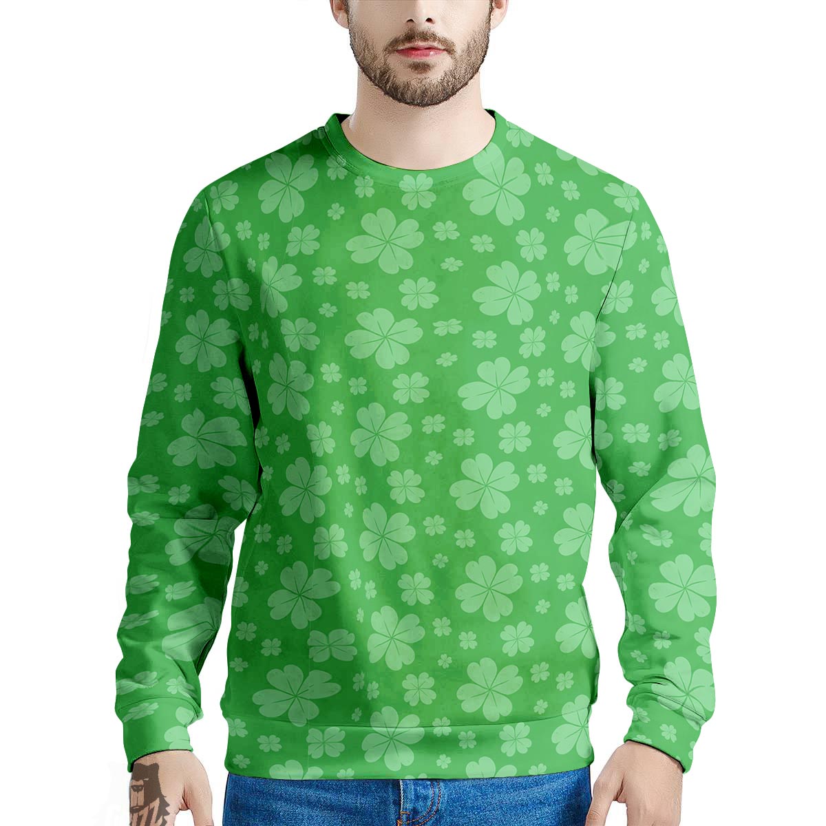 St. Patrick's Day Shamrock Leaf Print Pattern Men's Sweatshirt-grizzshop