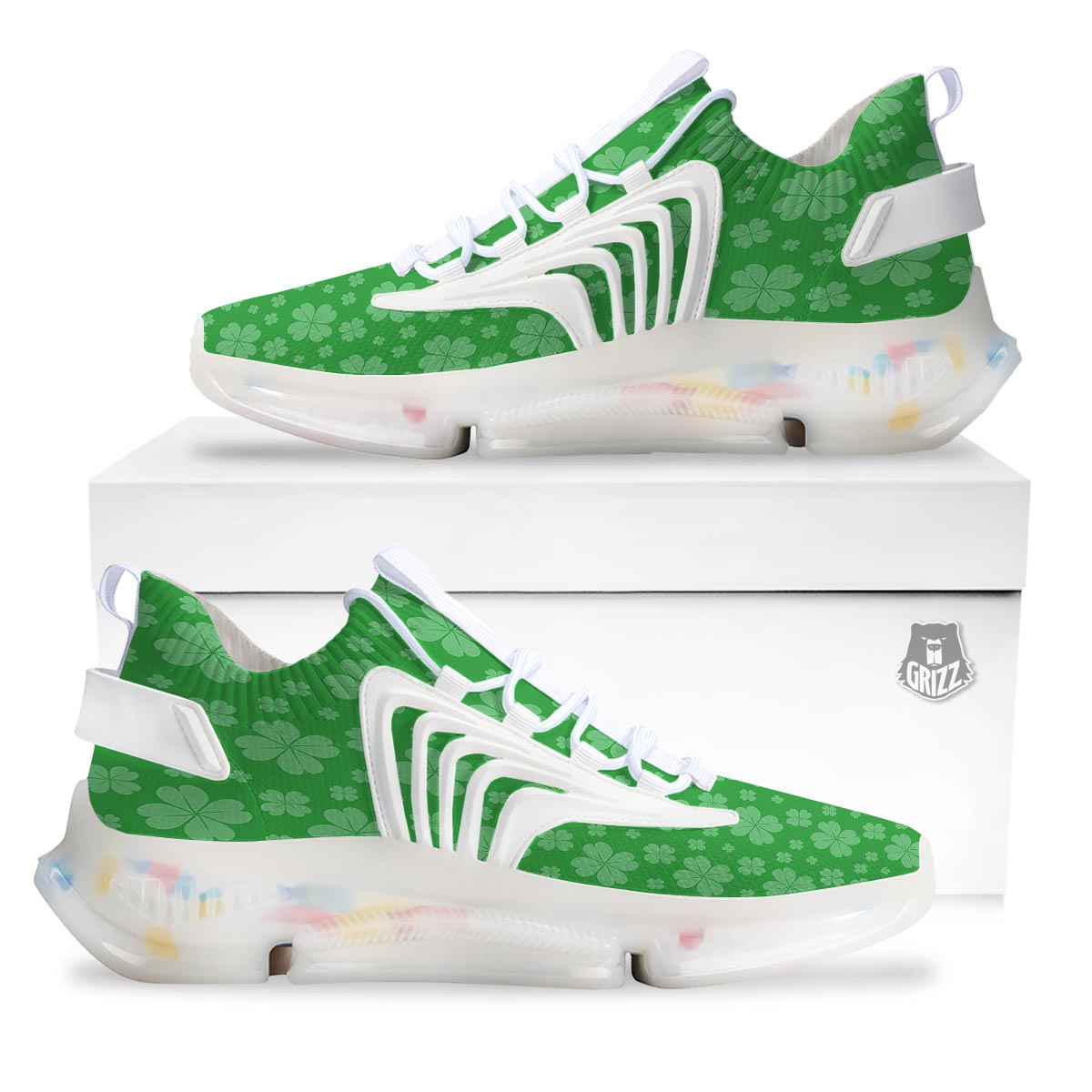 St. Patrick's Day Shamrock Leaf Print Pattern White Gym Shoes-grizzshop