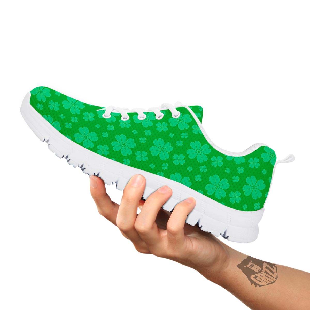 St. Patrick's Day Shamrock Leaf Print Pattern White Sneaker-grizzshop