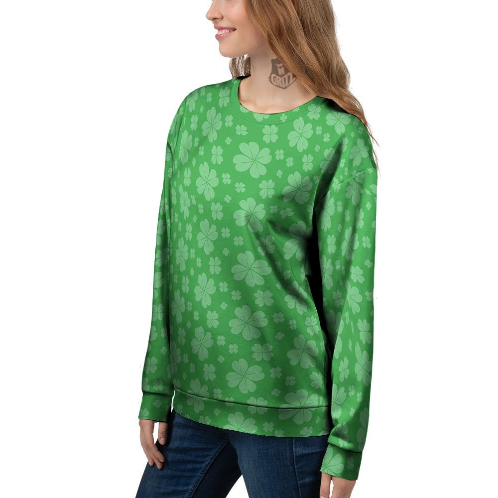 St. Patrick's Day Shamrock Leaf Print Pattern Women's Sweatshirt-grizzshop