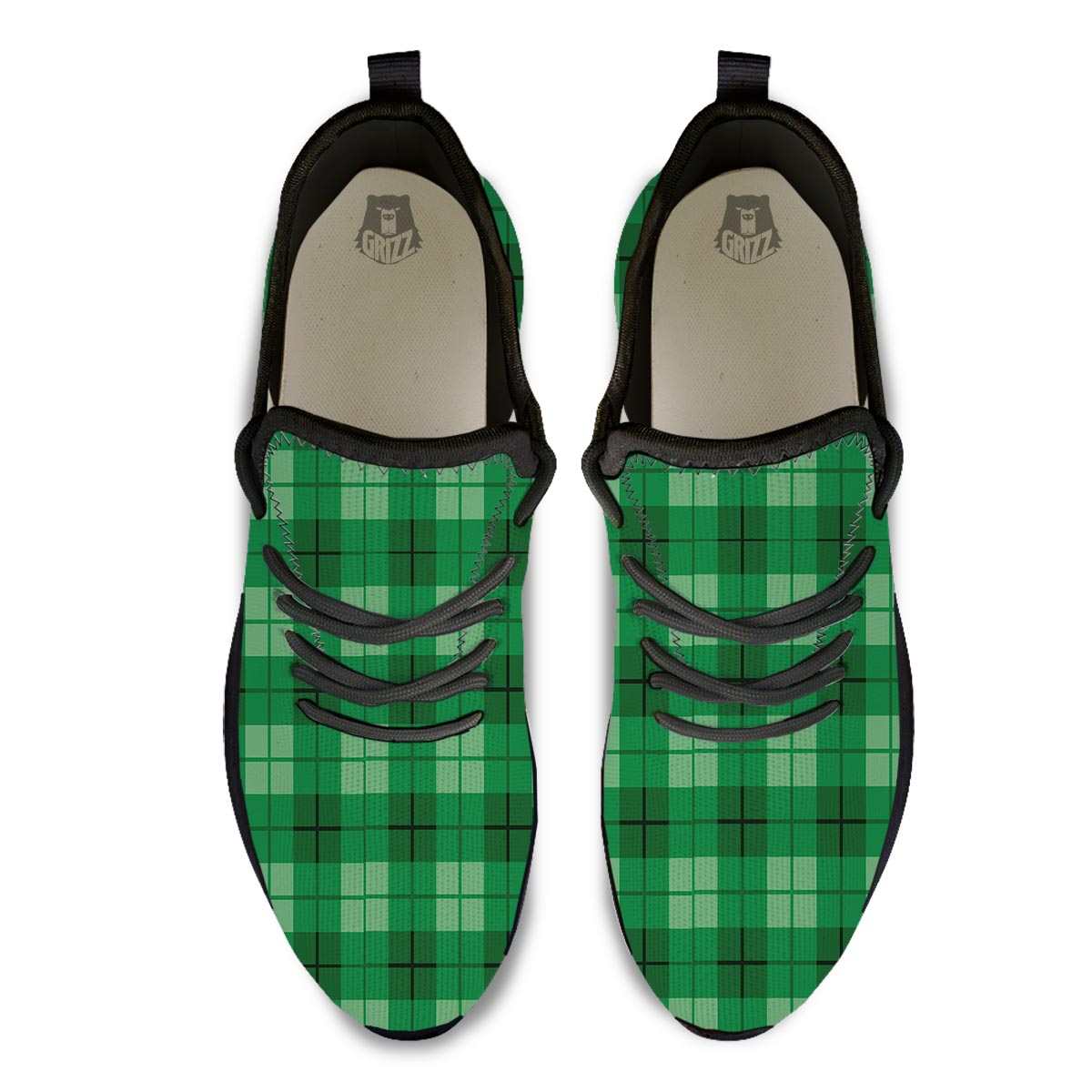 St. Patrick's Day Shamrock Plaid Print Pattern Black Athletic Shoes-grizzshop