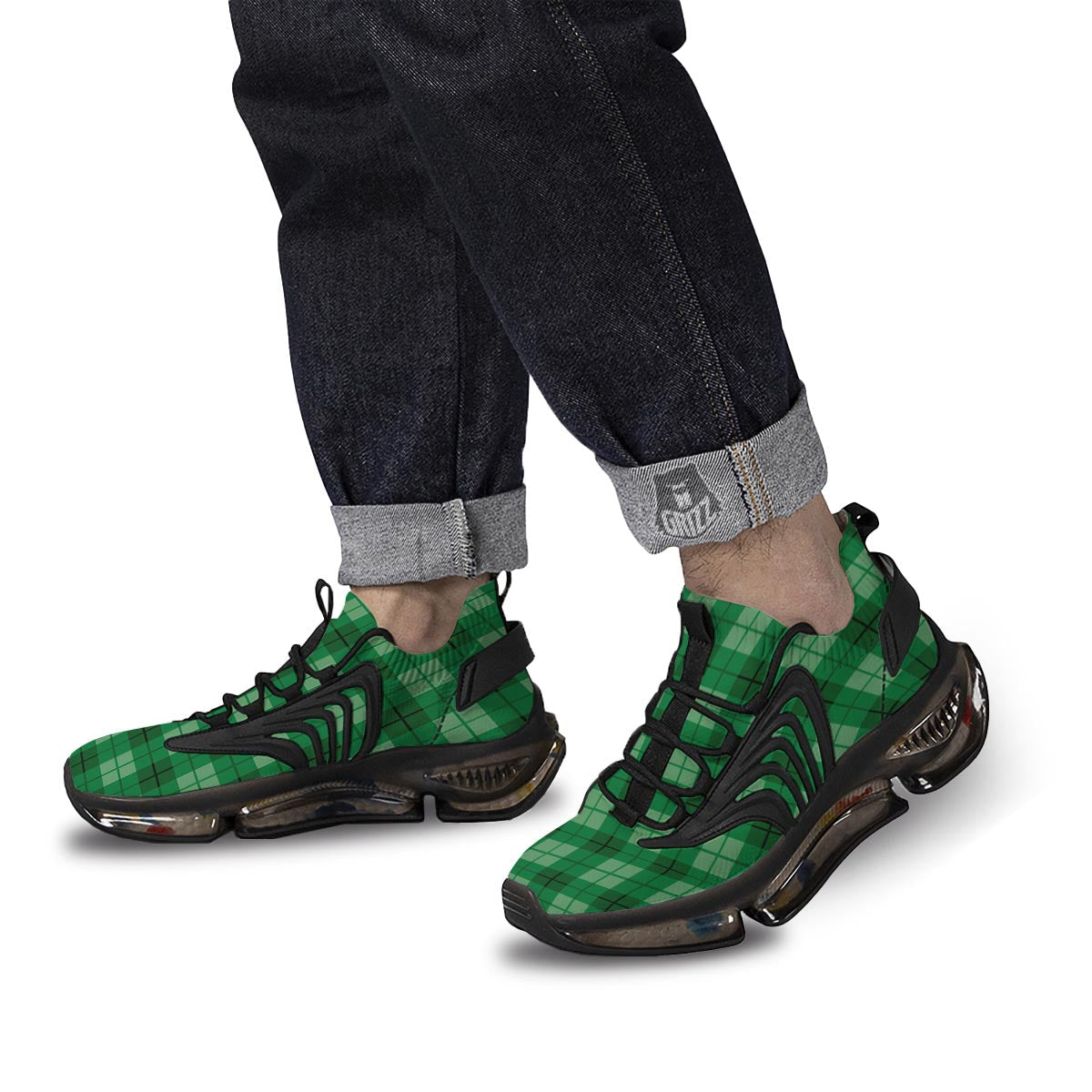 St. Patrick's Day Shamrock Plaid Print Pattern Black Gym Shoes-grizzshop