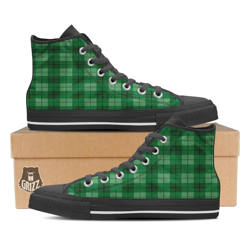 St. Patrick's Day Shamrock Plaid Print Pattern Black High Top Shoes-grizzshop