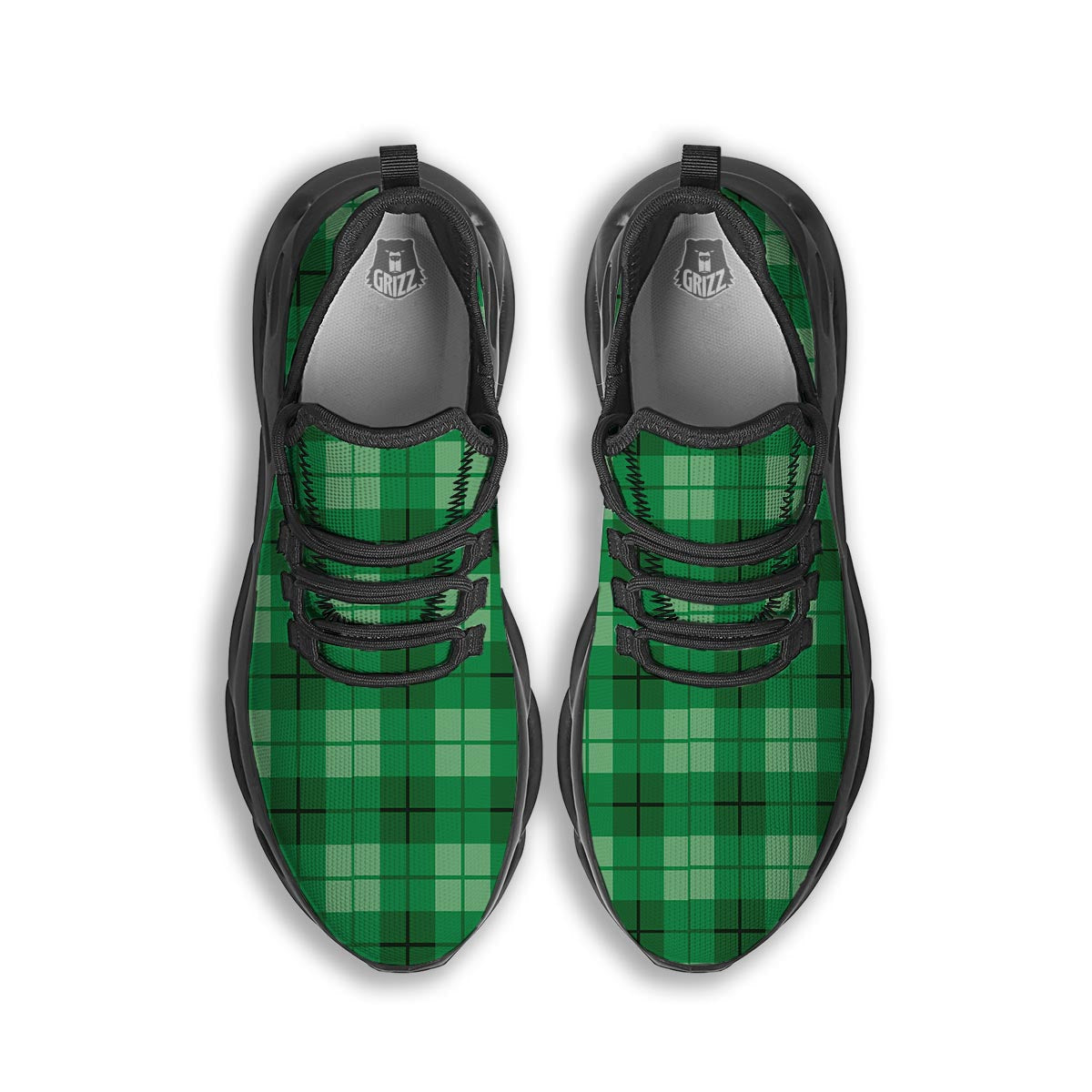 St. Patrick's Day Shamrock Plaid Print Pattern Black Running Shoes-grizzshop