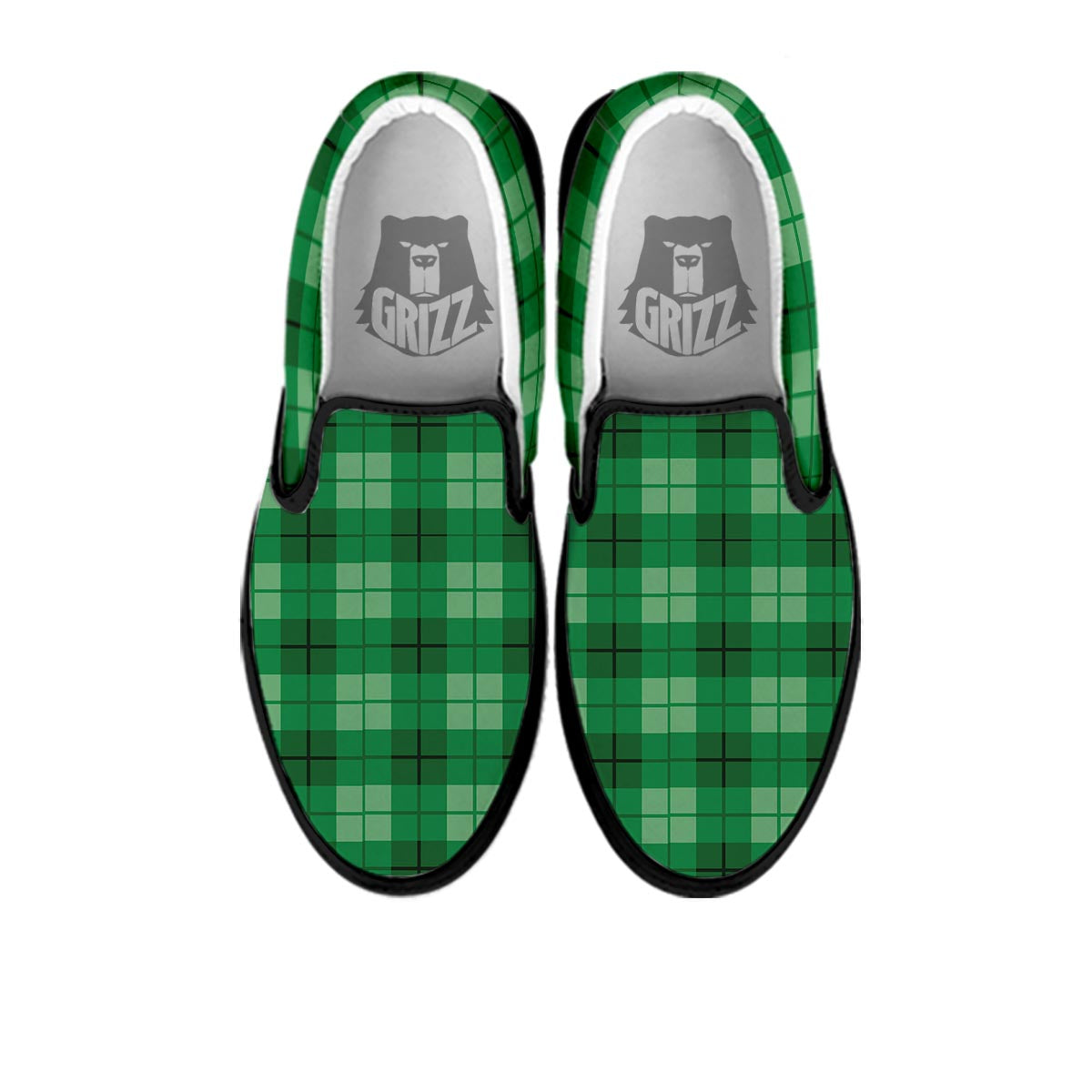 St. Patrick's Day Shamrock Plaid Print Pattern Black Slip On Shoes-grizzshop