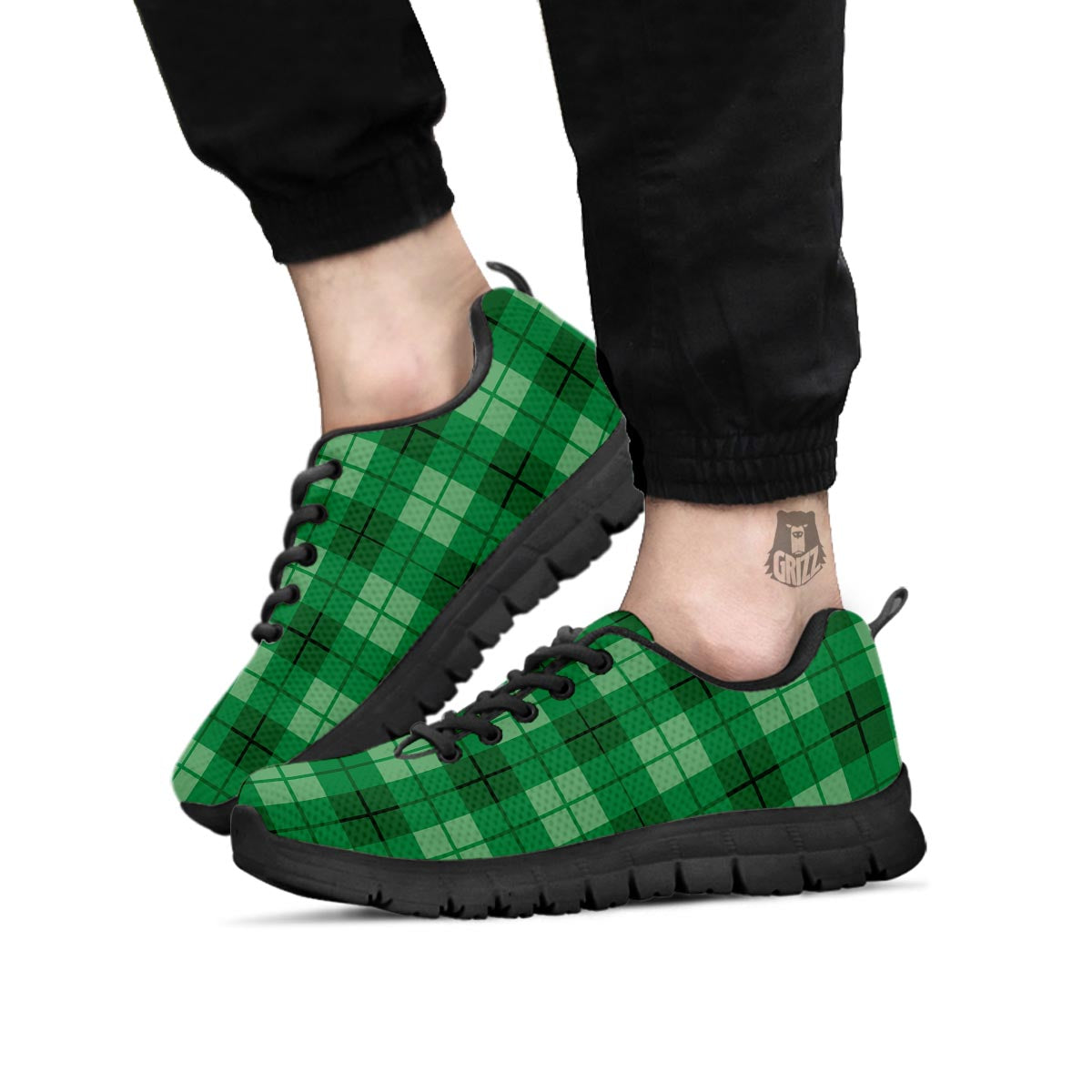 St. Patrick's Day Shamrock Plaid Print Pattern Black Sneaker-grizzshop