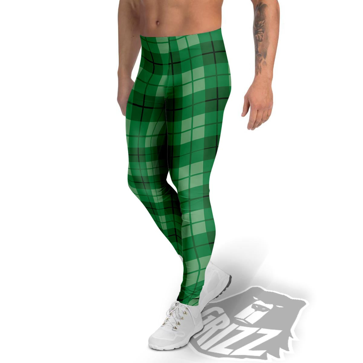 St. Patrick's Day Shamrock Plaid Print Pattern Men's Leggings-grizzshop