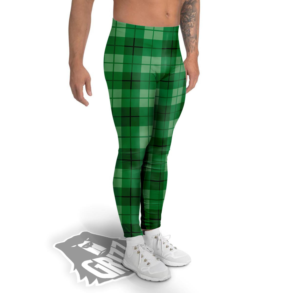 St. Patrick's Day Shamrock Plaid Print Pattern Men's Leggings-grizzshop