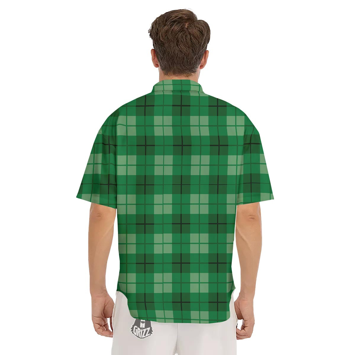 St. Patrick's Day Shamrock Plaid Print Pattern Men's Short Sleeve Shirts-grizzshop