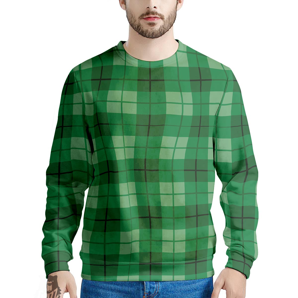 St. Patrick's Day Shamrock Plaid Print Pattern Men's Sweatshirt-grizzshop