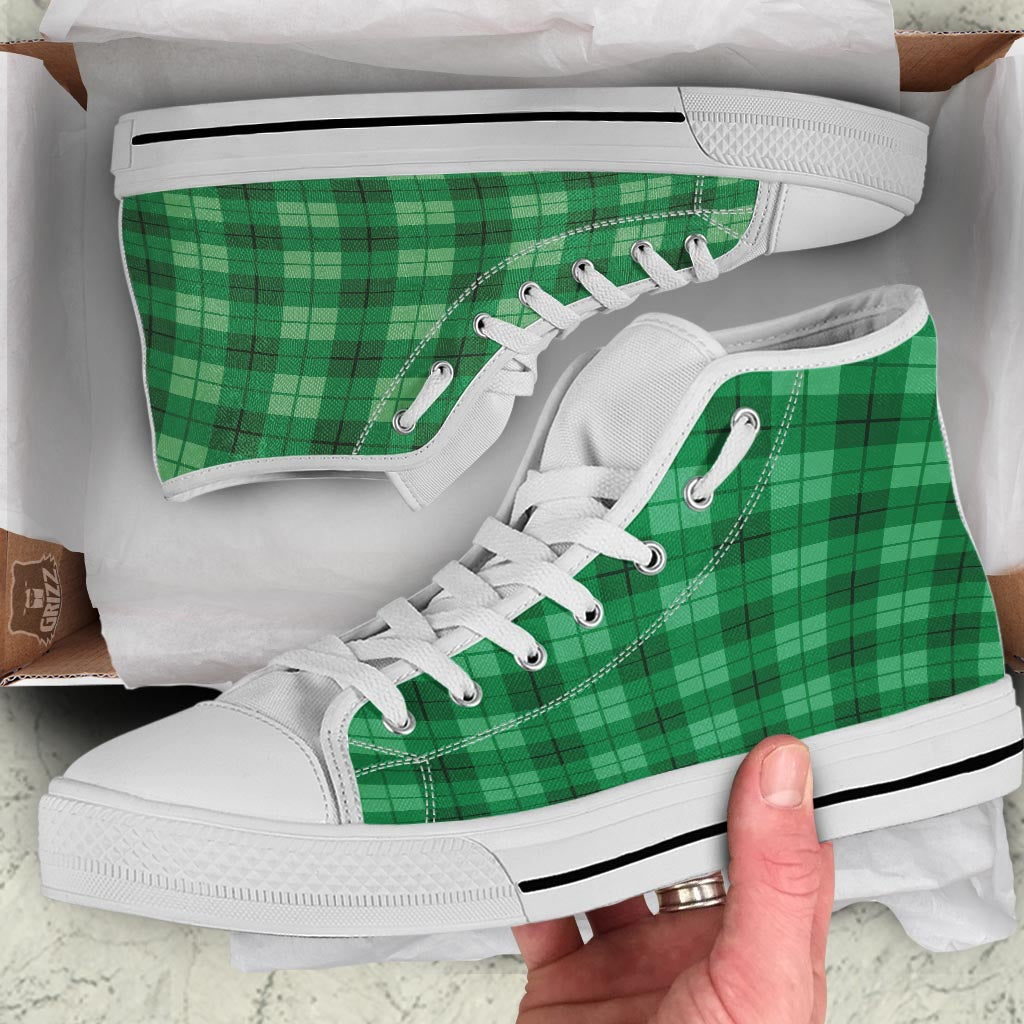 St. Patrick's Day Shamrock Plaid Print Pattern White High Top Shoes-grizzshop