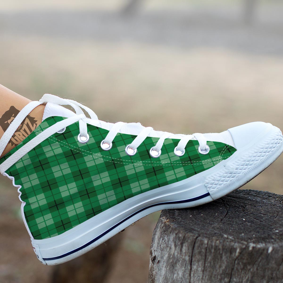 St. Patrick's Day Shamrock Plaid Print Pattern White High Top Shoes-grizzshop