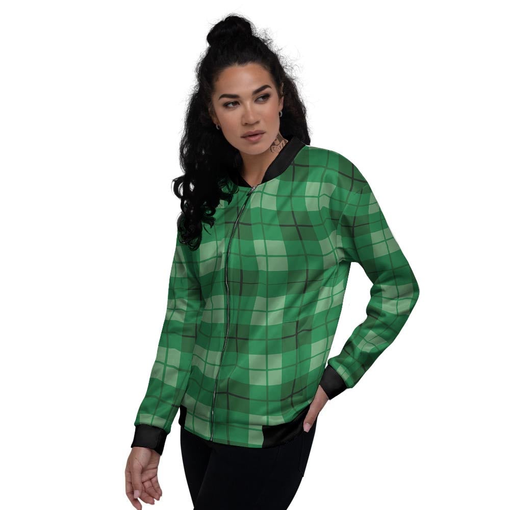 St. Patrick's Day Shamrock Plaid Print Pattern Women's Bomber Jacket-grizzshop