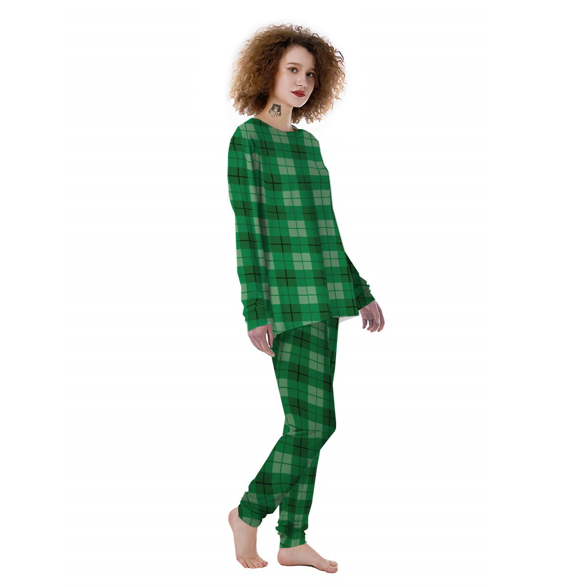 St. Patrick's Day Shamrock Plaid Print Pattern Women's Pajamas-grizzshop