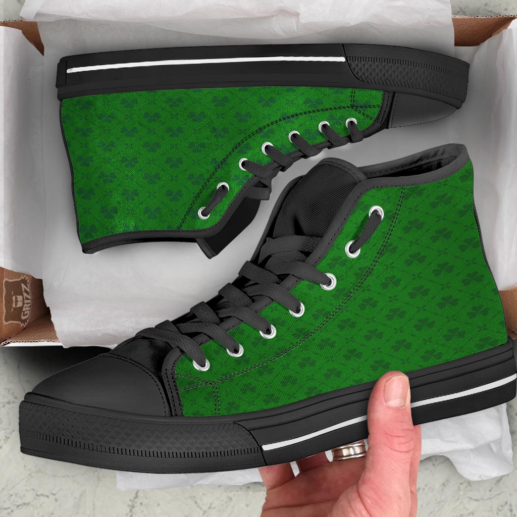 St. Patrick's Day Shamrock Print Pattern Black High Top Shoes-grizzshop