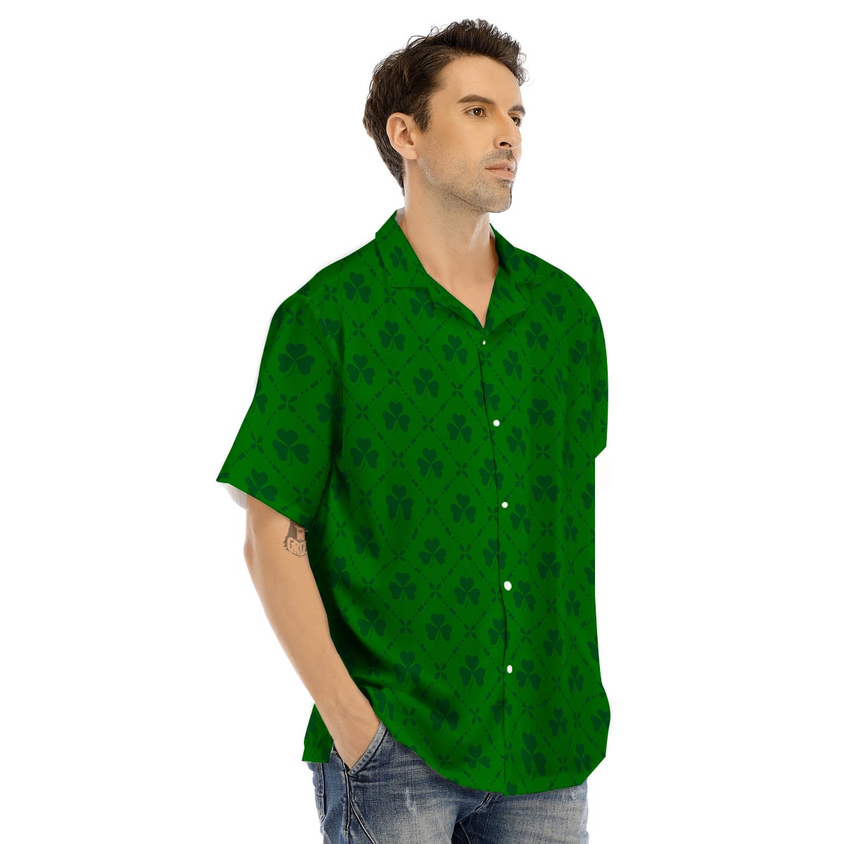 St. Patrick's Day Shamrock Print Pattern Men's Hawaiian Shirt-grizzshop