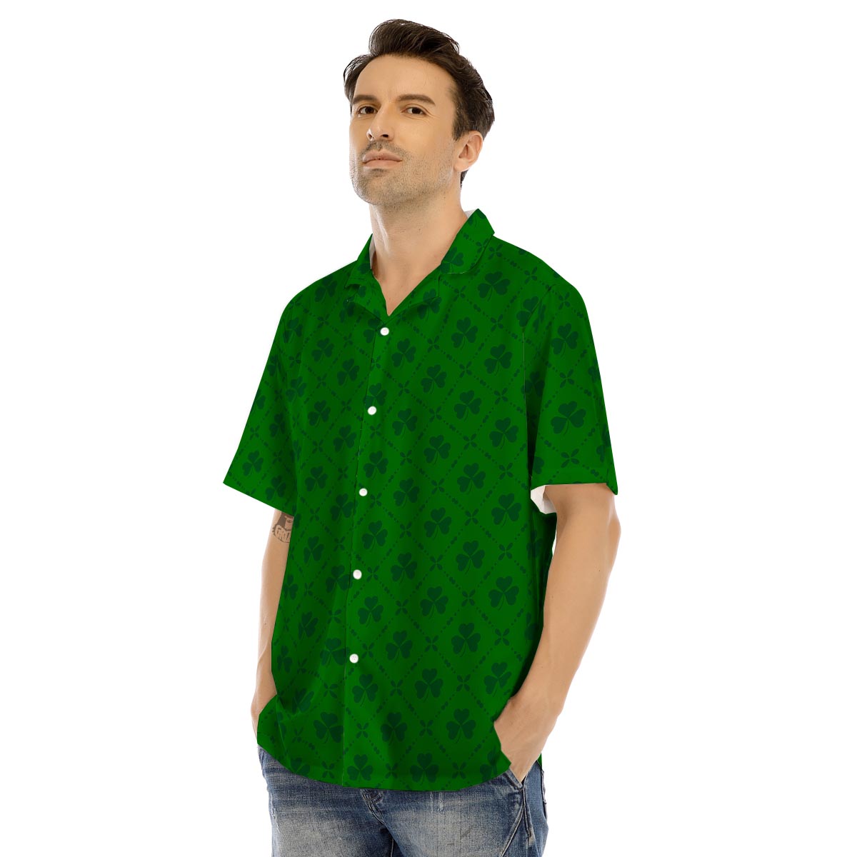 St. Patrick's Day Shamrock Print Pattern Men's Hawaiian Shirt-grizzshop