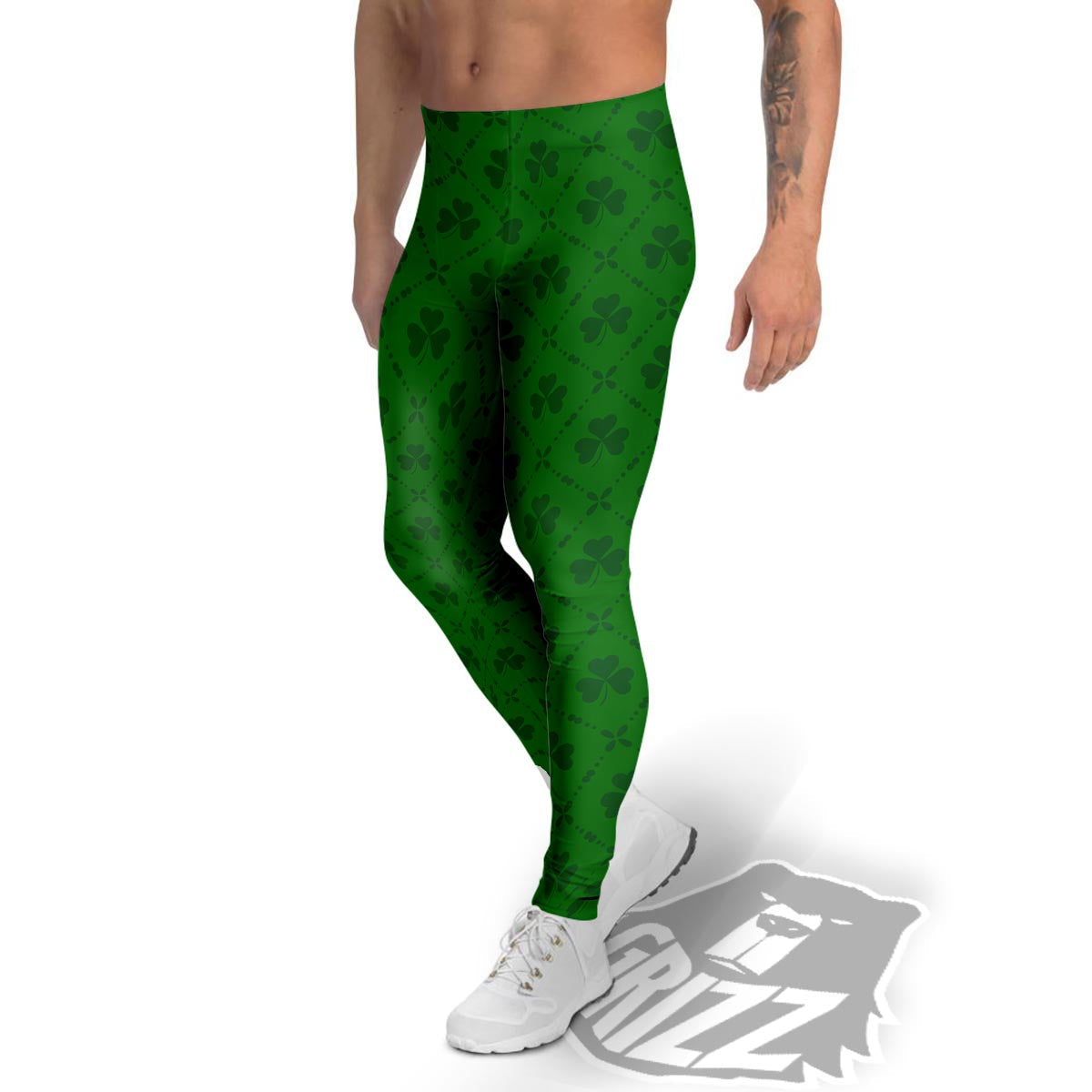 St. Patrick's Day Shamrock Print Pattern Men's Leggings-grizzshop