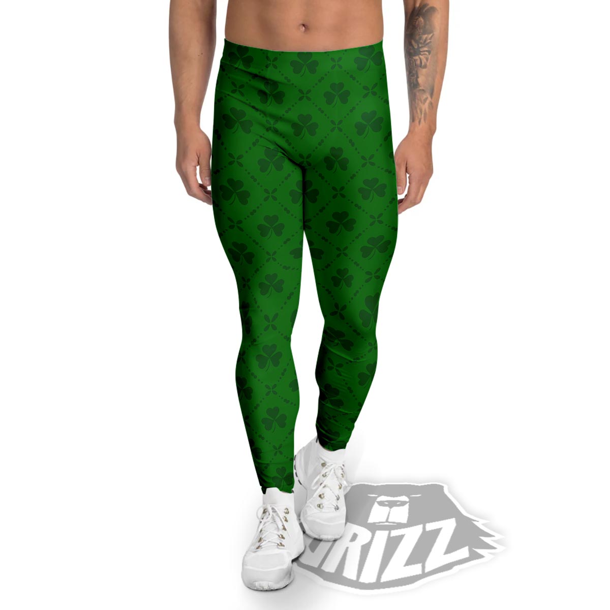 St. Patrick's Day Shamrock Print Pattern Men's Leggings-grizzshop