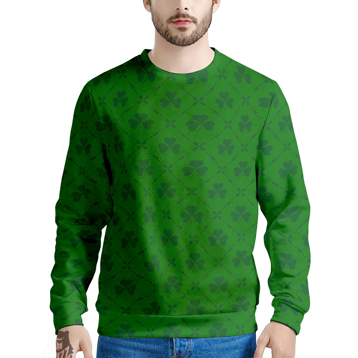 St. Patrick's Day Shamrock Print Pattern Men's Sweatshirt-grizzshop