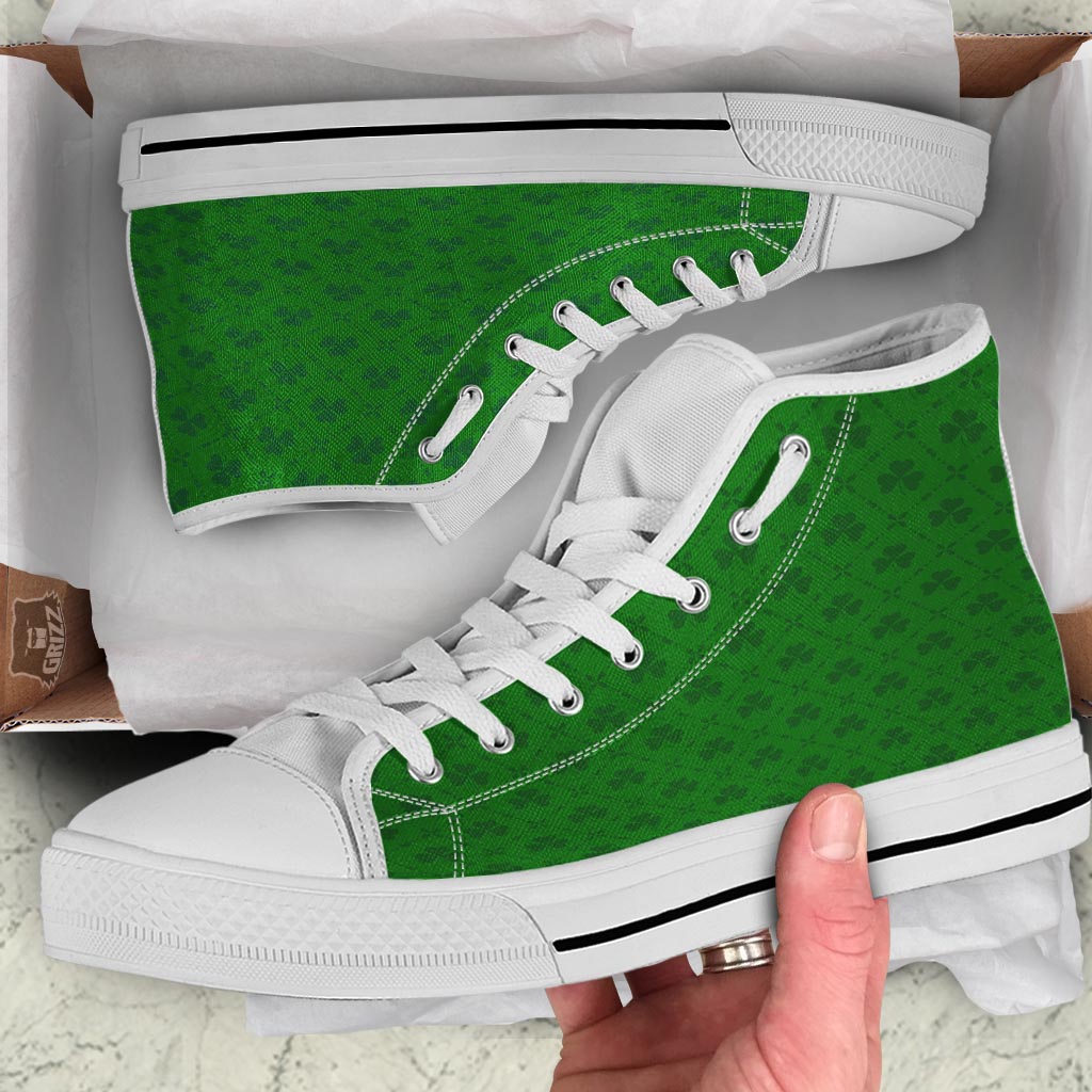 St. Patrick's Day Shamrock Print Pattern White High Top Shoes-grizzshop