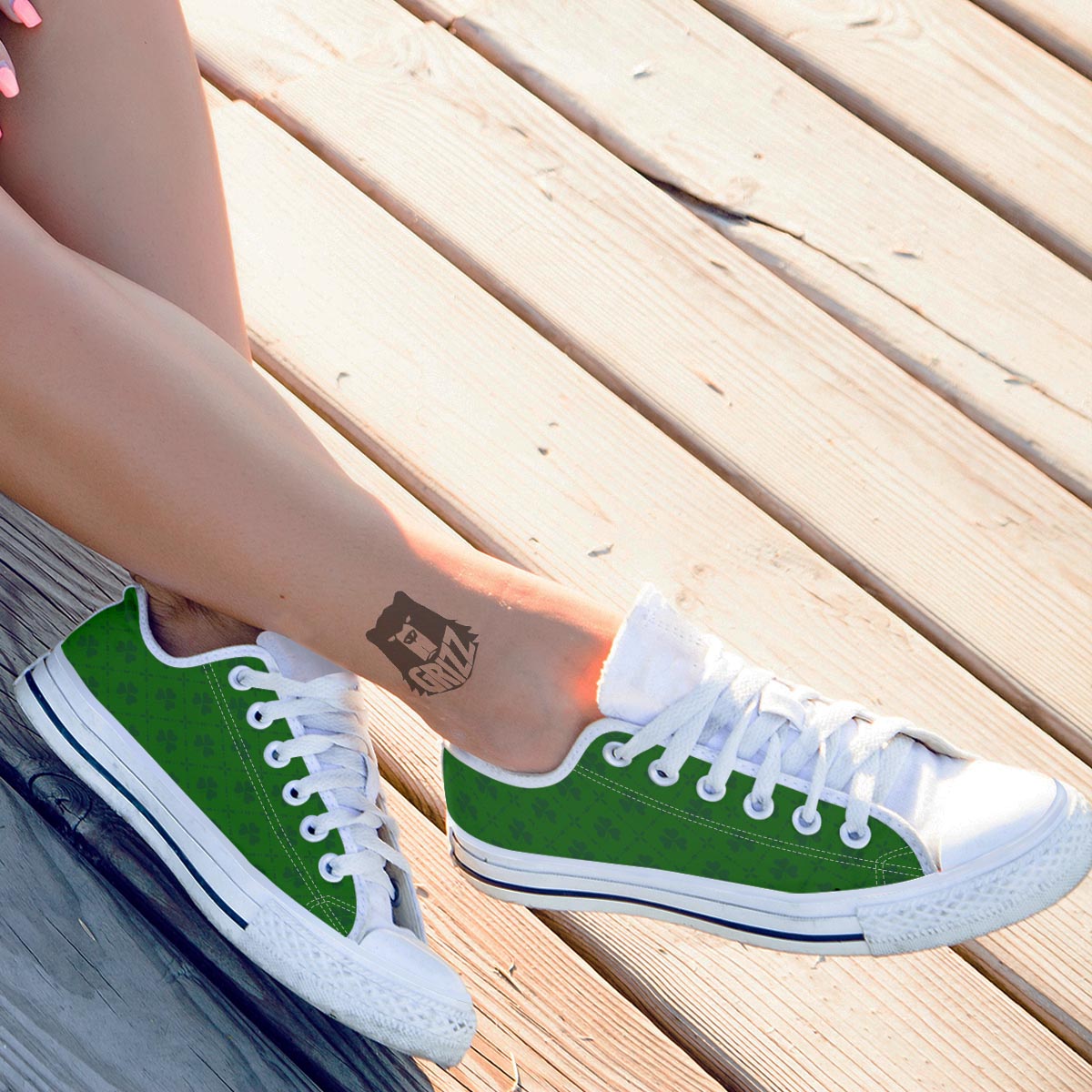 St. Patrick's Day Shamrock Print Pattern White Low Top Shoes-grizzshop