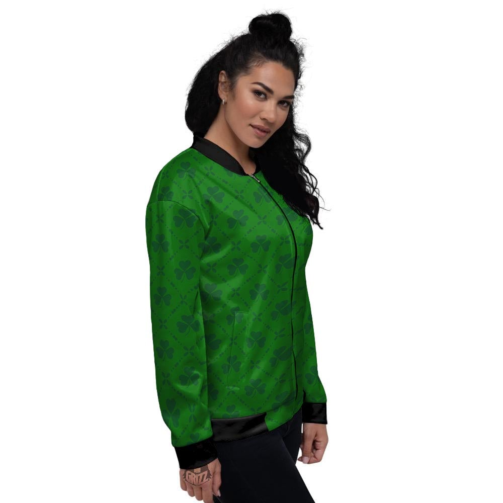 St. Patrick's Day Shamrock Print Pattern Women's Bomber Jacket-grizzshop