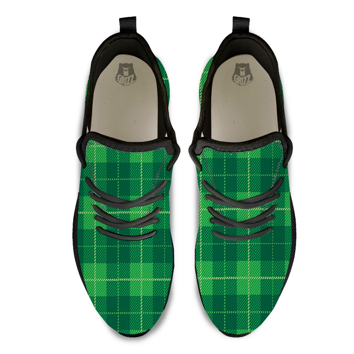 St. Patrick's Day Shamrock Tartan Print Pattern Black Athletic Shoes-grizzshop