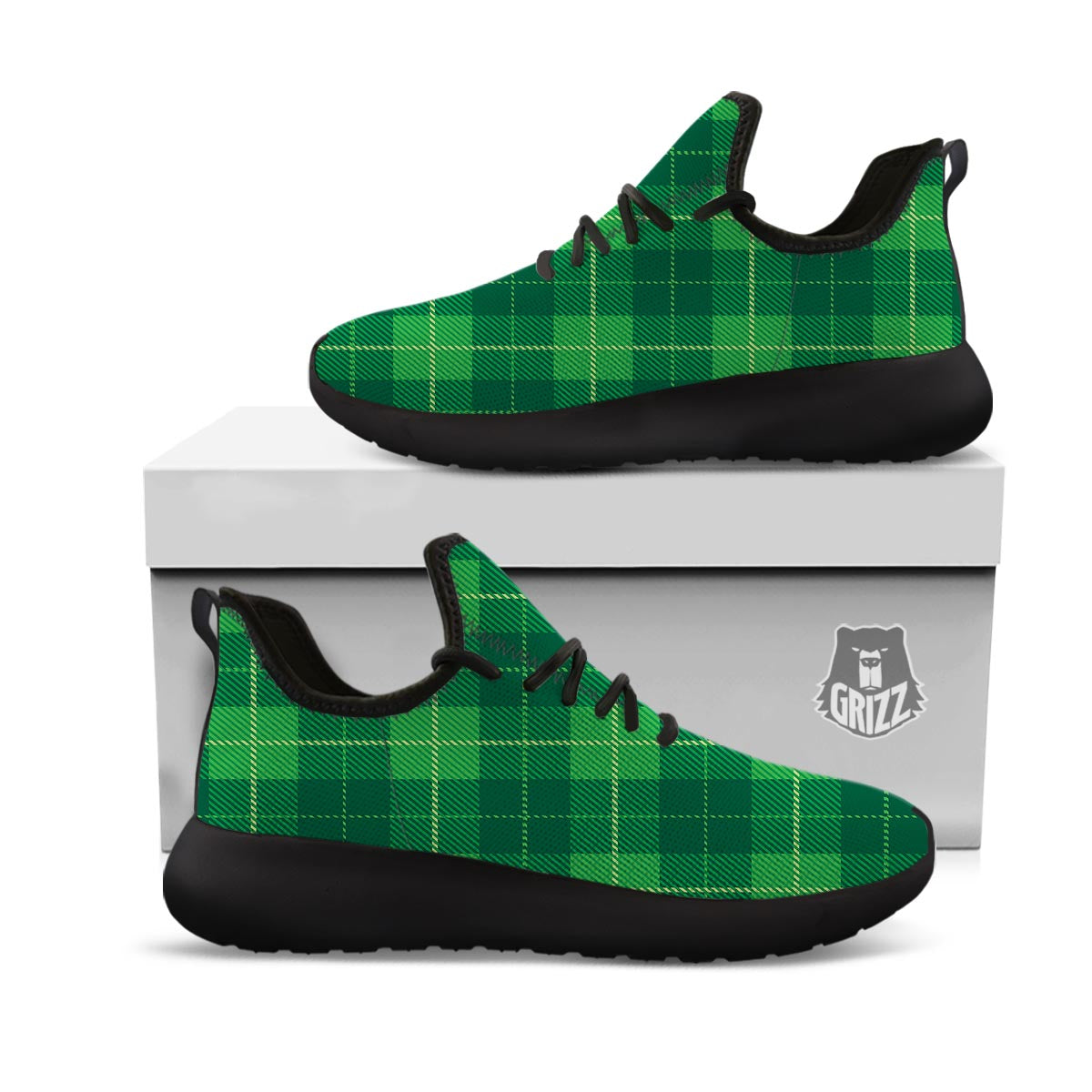 St. Patrick's Day Shamrock Tartan Print Pattern Black Athletic Shoes-grizzshop