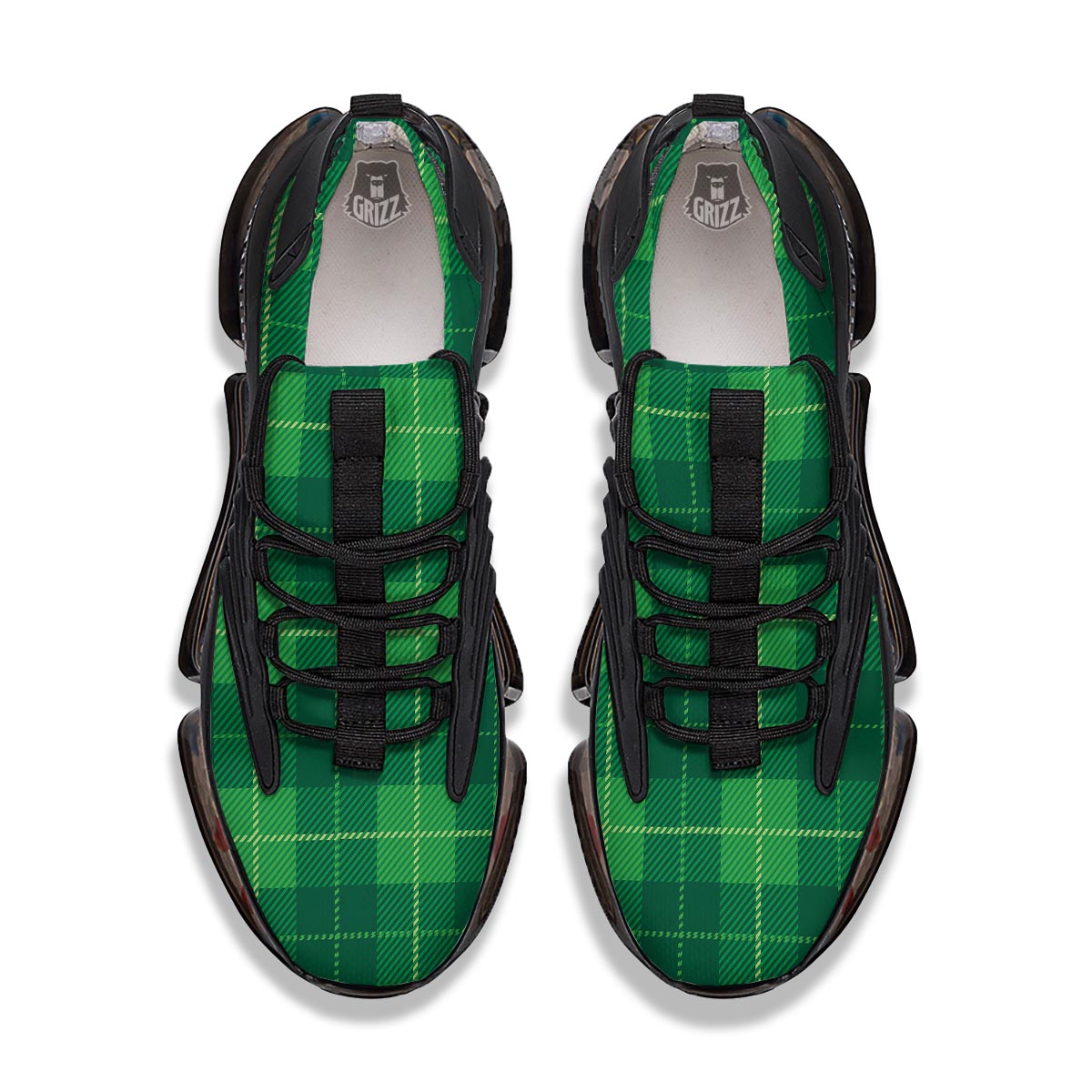 St. Patrick's Day Shamrock Tartan Print Pattern Black Gym Shoes-grizzshop