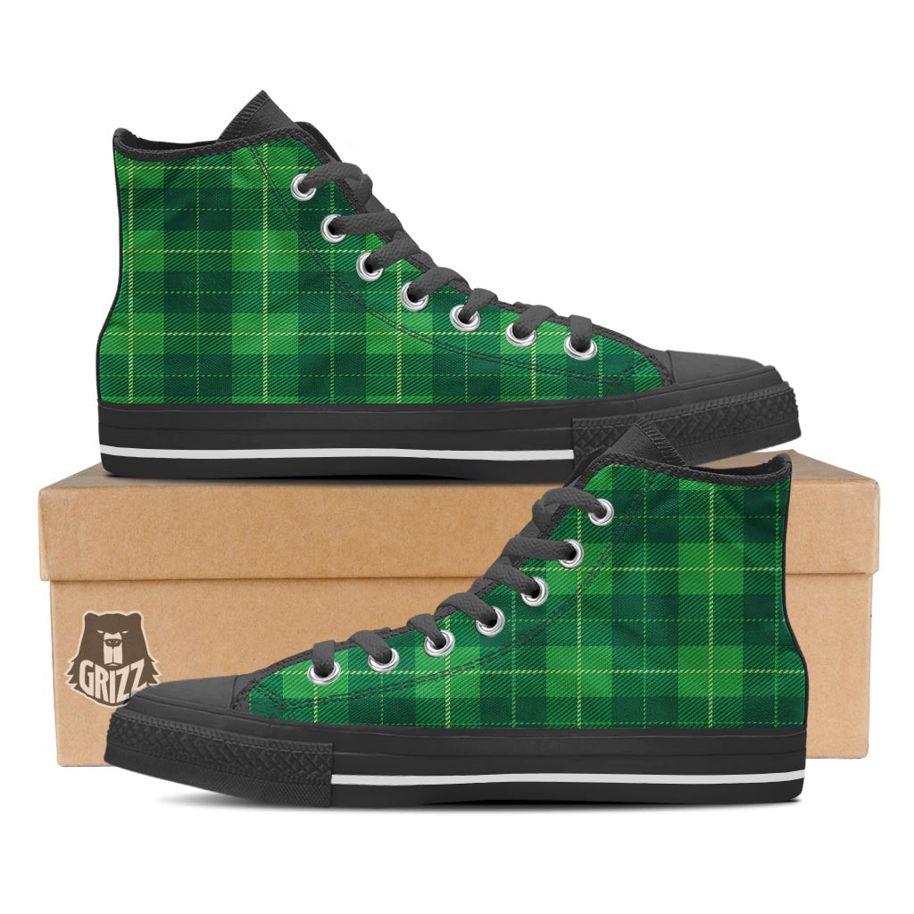 St. Patrick's Day Shamrock Tartan Print Pattern Black High Top Shoes-grizzshop