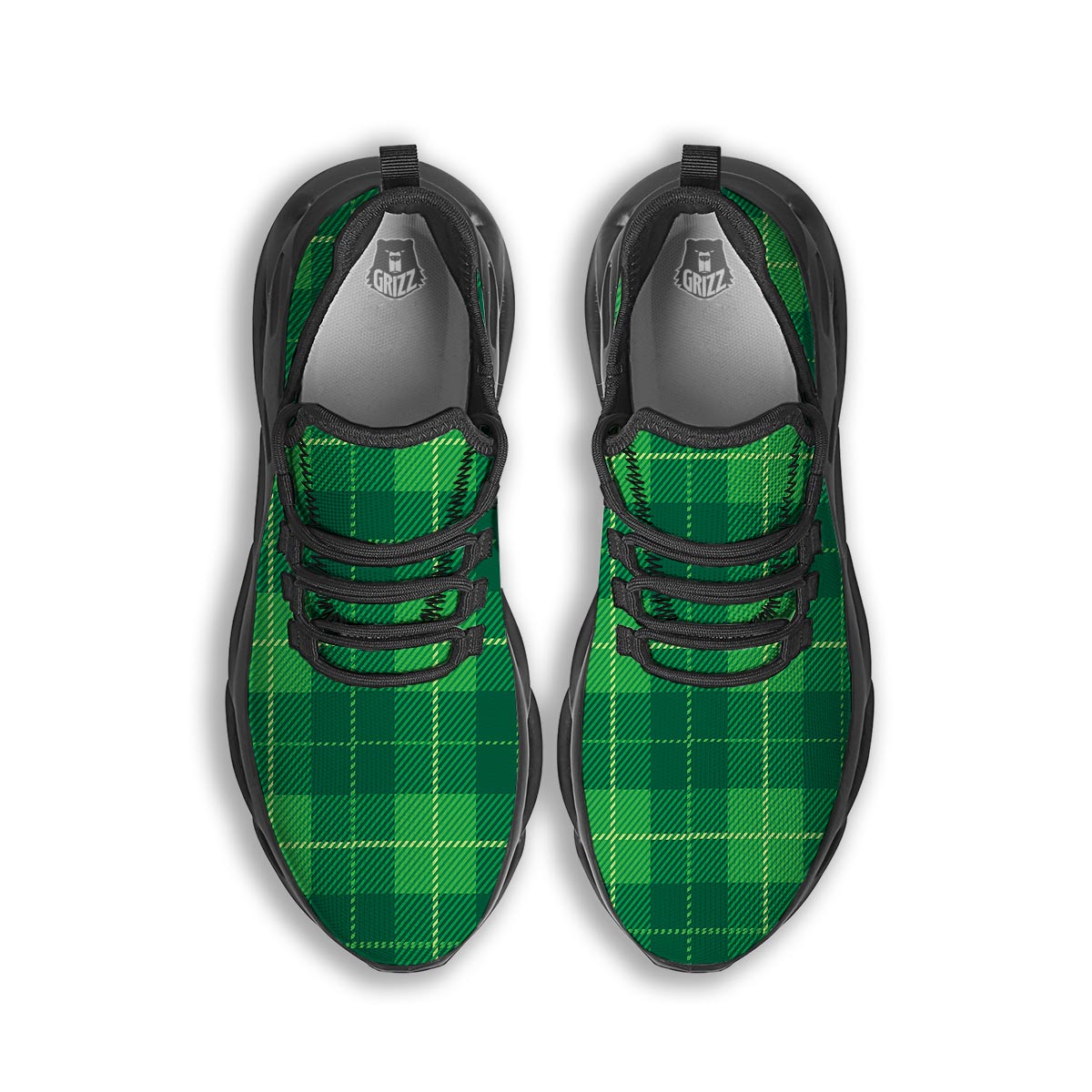 St. Patrick's Day Shamrock Tartan Print Pattern Black Running Shoes-grizzshop