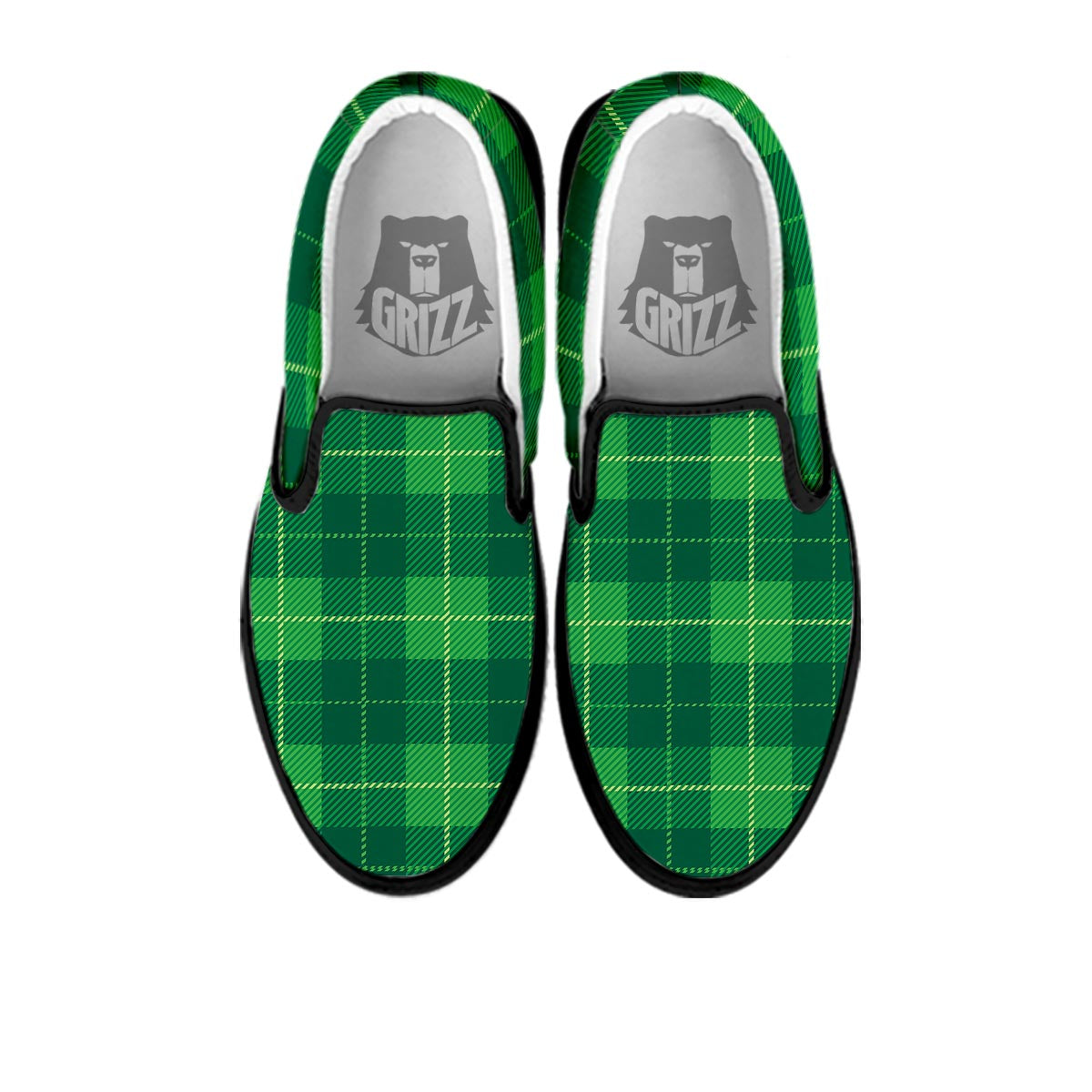 St. Patrick's Day Shamrock Tartan Print Pattern Black Slip On Shoes-grizzshop