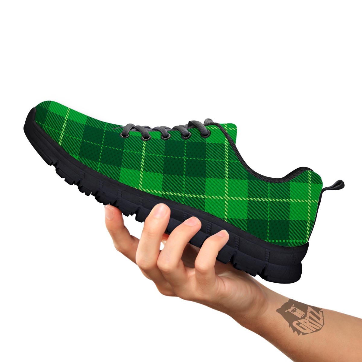 St. Patrick's Day Shamrock Tartan Print Pattern Black Sneaker-grizzshop