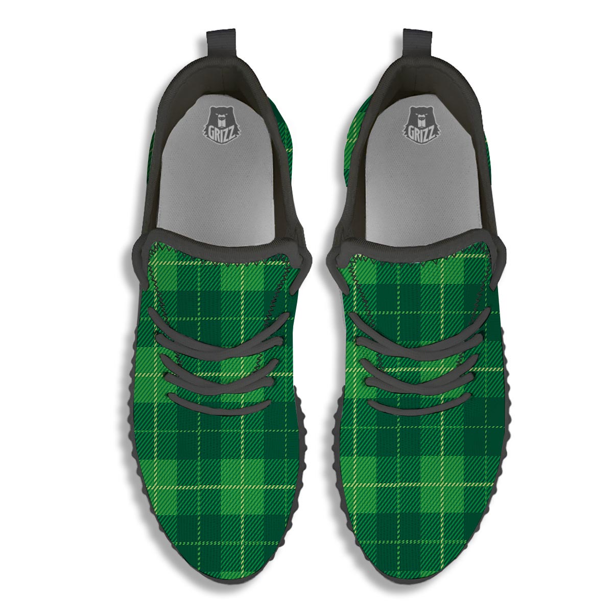 St. Patrick's Day Shamrock Tartan Print Pattern Black Walking Shoes-grizzshop