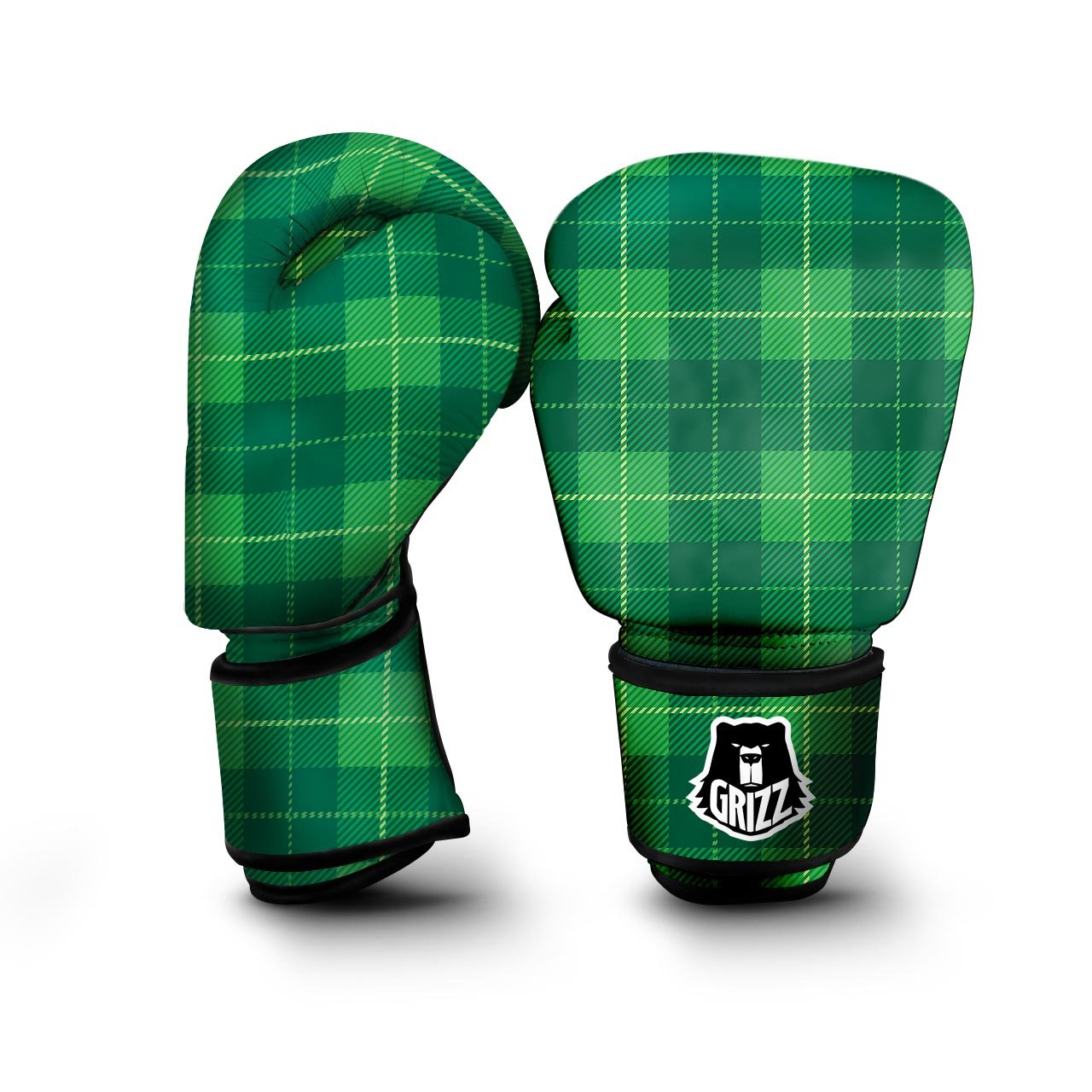 St. Patrick's Day Shamrock Tartan Print Pattern Boxing Gloves-grizzshop