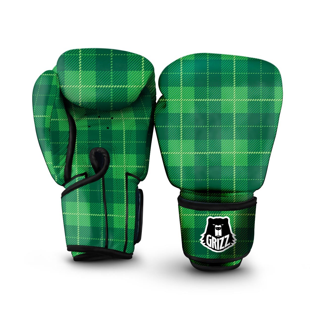 St. Patrick's Day Shamrock Tartan Print Pattern Boxing Gloves-grizzshop