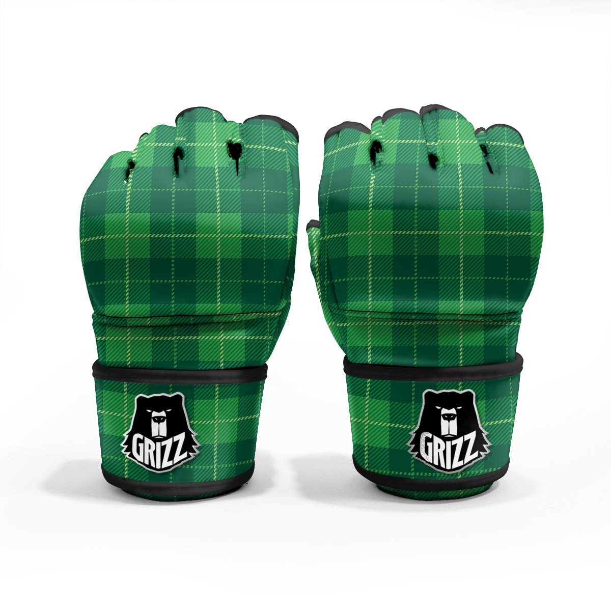 St. Patrick's Day Shamrock Tartan Print Pattern MMA Gloves-grizzshop