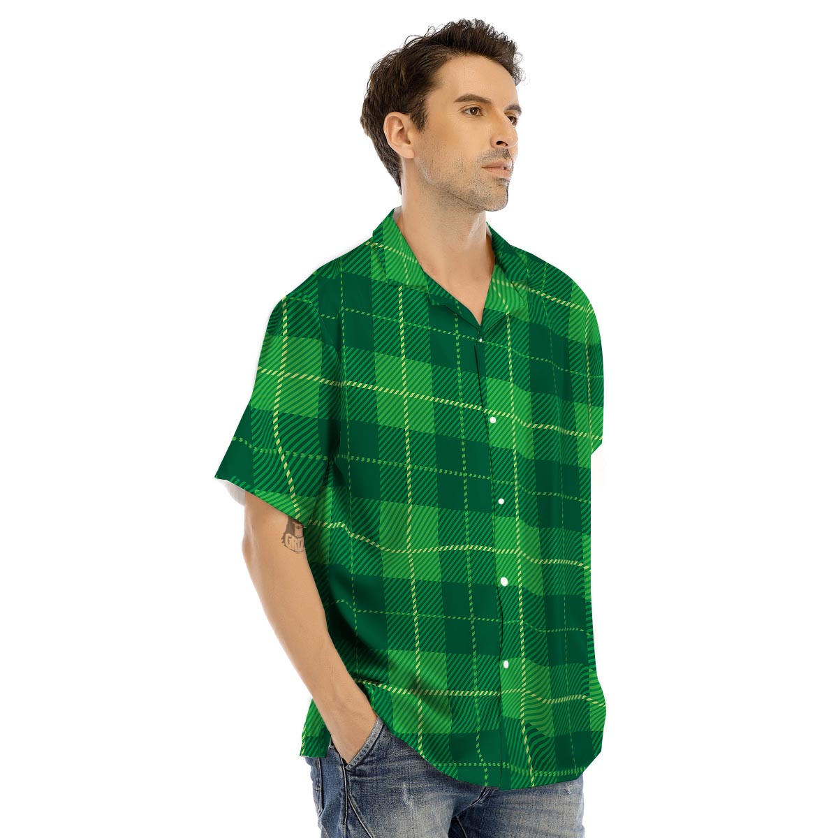 St. Patrick's Day Shamrock Tartan Print Pattern Men's Hawaiian Shirt-grizzshop