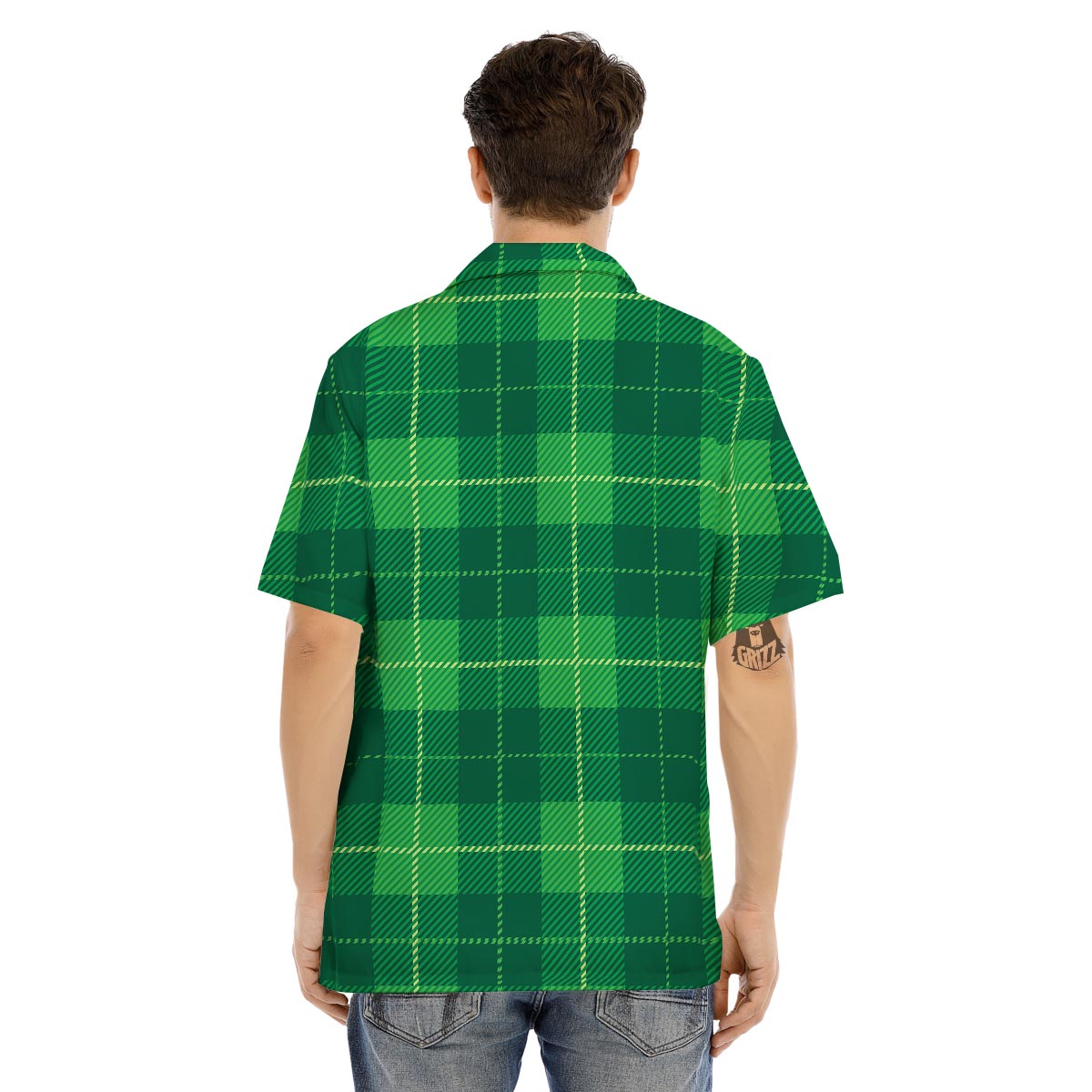 St. Patrick's Day Shamrock Tartan Print Pattern Men's Hawaiian Shirt-grizzshop