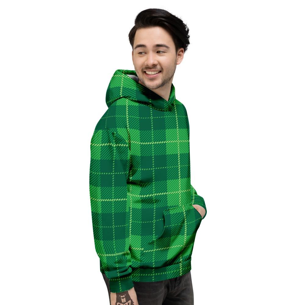 St. Patrick's Day Shamrock Tartan Print Pattern Men's Hoodie-grizzshop