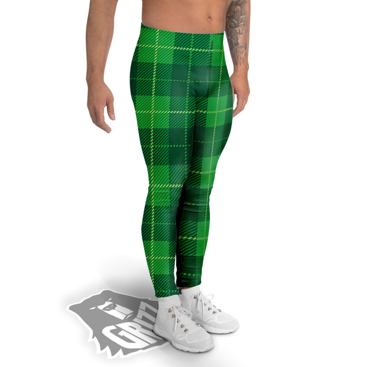 St. Patrick's Day Shamrock Tartan Print Pattern Men's Leggings-grizzshop