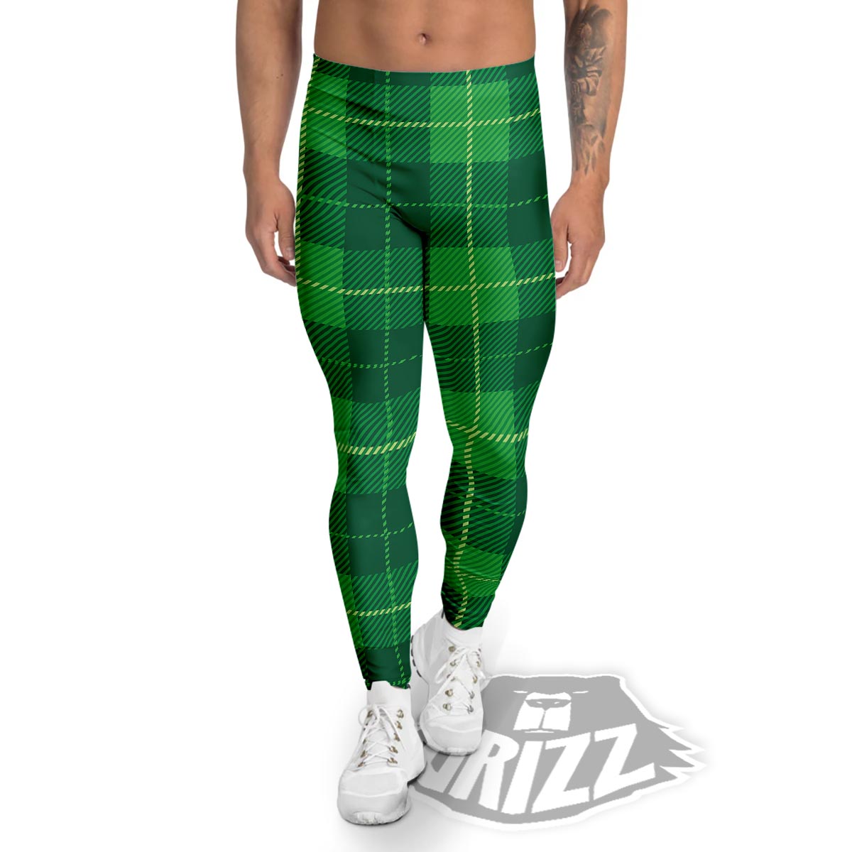 St. Patrick's Day Shamrock Tartan Print Pattern Men's Leggings-grizzshop