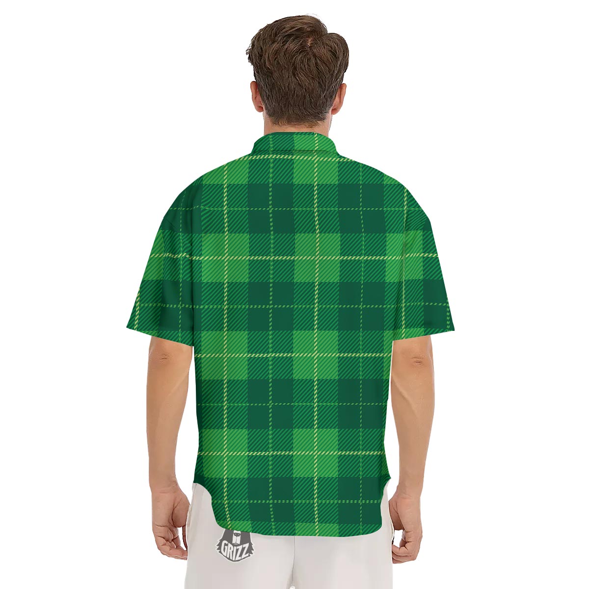 St. Patrick's Day Shamrock Tartan Print Pattern Men's Short Sleeve Shirts-grizzshop