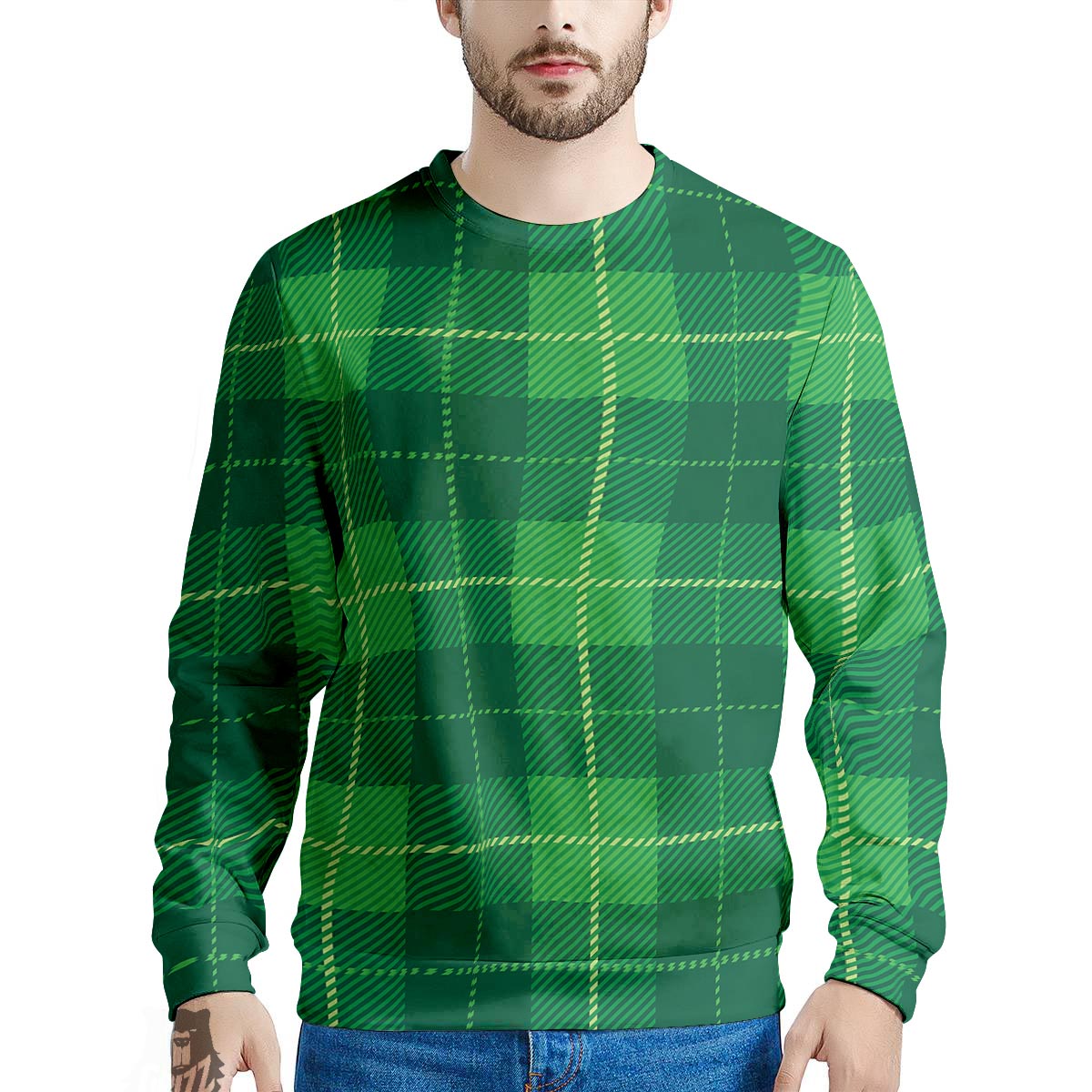 St. Patrick's Day Shamrock Tartan Print Pattern Men's Sweatshirt-grizzshop